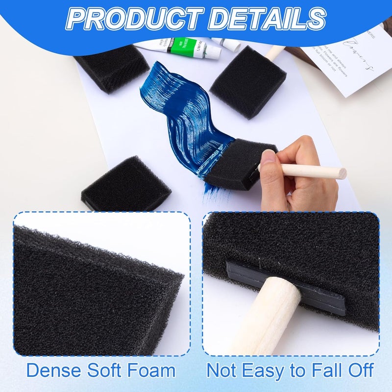 SmallCat 10 PCS Foam Paint Brushes, 1" 2" Foam Sponge Brushes for Varnishes, Reusable Sponge Brushes with Wood Handles for Painting, Staining, and DIY Crafts - Black - Image 4